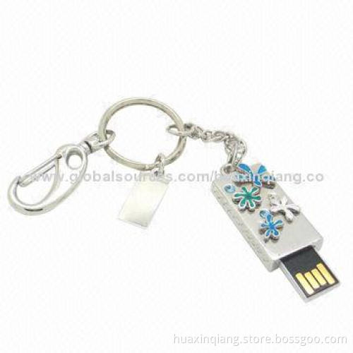 Push-pull USB Flash Drive, 512MB-32GB Capacity, Metal and Diamond Material, 5-year Warranty, USB2.0
